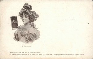 Paris Portrait Photographer Ad Beautiful Parisienne Woman c1900 Postcard
