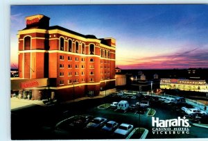 VICKSBURG, Mississippi MS ~Night HARRAH'S CASINO HOTEL 1994 Neon- 4x6 Postcard