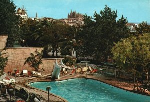 Vintage Postcard Mallorca Beleares Espana Piscina Hotel Bahia Palace Palma Spain