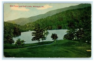 1912 Mill Pond and Golf Links Windsor Vermont VT RPO TR39 Postcard 