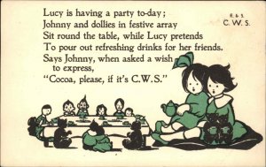 Kids Having Tea Cocoa Party CWS Adv Chocolate c1910 Postcard
