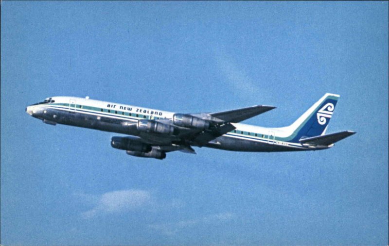 Air New Zealand Airlines DC-8 Fanjet Airplane Airliner Vintage Postcard