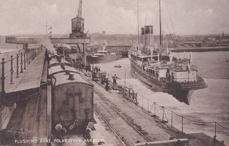 Flushing Boat Folkestone Harbour Mecklenburg Ship Old Postcard