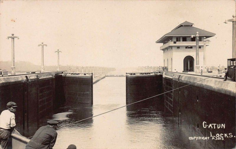 Gatun Locks, Panama Canal Zone, Early Real Photo Postcard, Unused