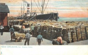 SHIPPING COTTON NEW ORLEANS LOUISIANA BLACK AMERICANA SHIP POSTCARD (c.1905)