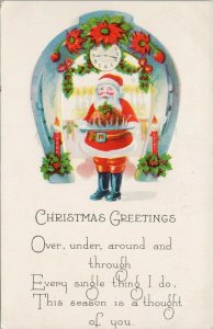 Christmas Greetings Santa Claus Carrying Turkey Dinner Embossed 303 Postcard G45