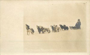 c1910 RPPC Postcard; Howling Malamutes Dog Team pulls Traditional Sled Alaska AK