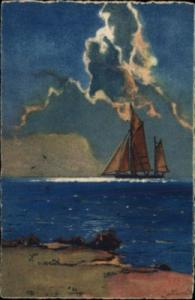 Roman Blaue See Sea Sailboat Ship c1910 Postcard