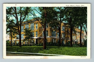 Piqua, OH-Ohio, Street View of Entrance to High School , Vintage Linen Postcard 