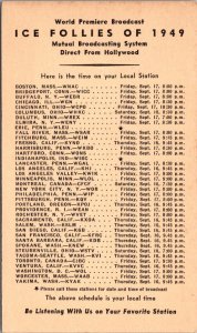 Postcard Broadcasting Schedule Ice Follies of 1949