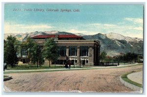 1919 Public Library Building Dirt Road Colorado Springs Colorado CO Postcard