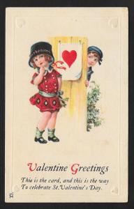 Valentine Greetings Boy Girl & Heart Used c1924