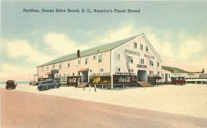 Ocean Drive Beach South Carolina Pavilion autos Coca Cola 1940s Postcard 21-8694