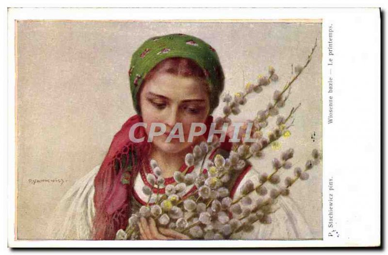 Old Postcard Illustrator Stachiewicz Wiosenne Bazie Spring