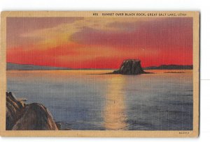 Great Salt Lake Utah UT Postcard 1948 Sunset Over Black Rock