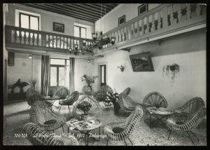 Albergo Zaia, Polcenigo, Italy. Real photo postcard of lobby, designer chairs