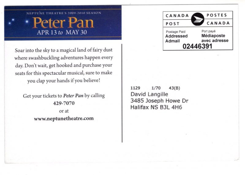 Peter Pan, Neptune Theatre, Halifax, Nova Scotia, Advertising 2019