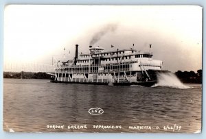 Marietta Ohio OH Postcard RPPC Photo Gordon Greene Steamer Ship c1930's Vintage