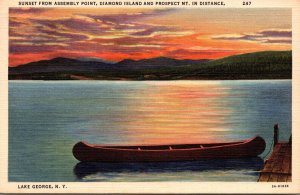 New York Lake George Sunset From Assembly Point Diamond Island and Prospect M...