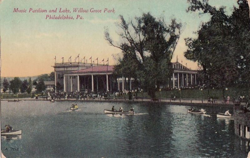 Postcard Music Pavilion and Lake Willow Grove Park Philadelphia PA