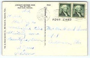1950s KNOB CREEK KENTUCKY ABRAHAM LINCOLN'S BOYHOOD HOME CABIN POSTCARD P3226