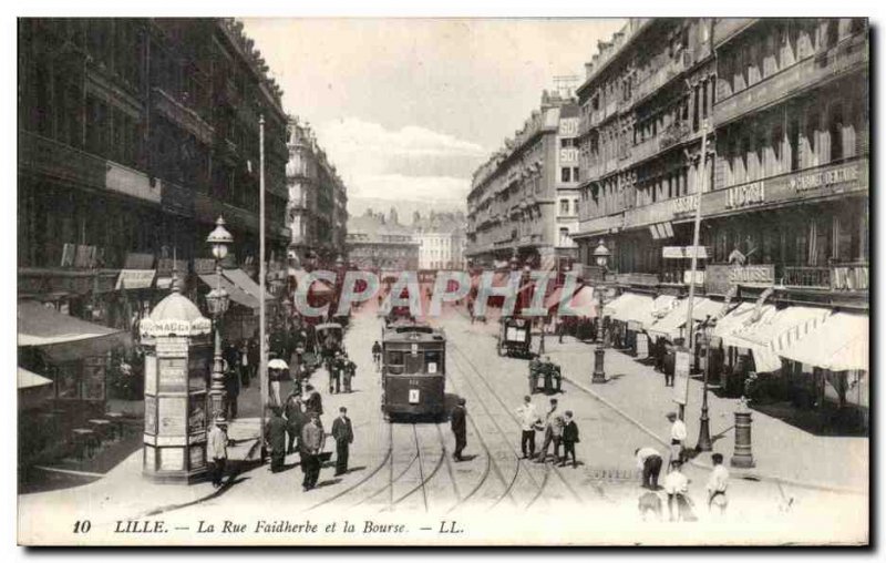 Old Postcard The Lille Faidherbe Street and the Stock Exchange