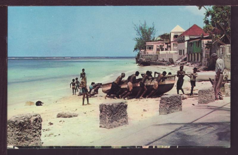 Hauling up Fishing Boat Barbados Postcard 3570