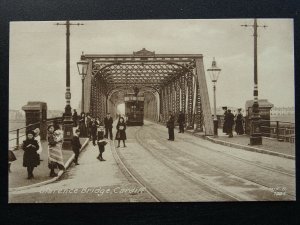 Wales CARDIFF Clarence Bridge showing Children & Tram - Old Postcard by MJR.B