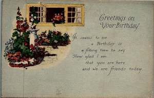 c1910 BIRTHDAY GOOD WISHES FLORAL POETIC UNPOSTED POSTCARD 26-288