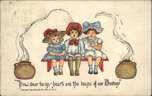 Boston MA Little Girls and Boy Beans of Boston Pre-1910 Vintage Postcard