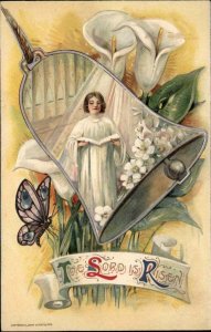 Winsch Easter Angel Bell Border Butterfly c1910 Vintage Postcard