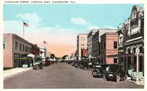 Vintage Postcard Cleveland Street Looking East Clearwater Florida Tichnor Pub.