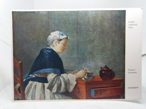 Lady Taking Tea Vintage Art Painting Postcard J B S Chardin