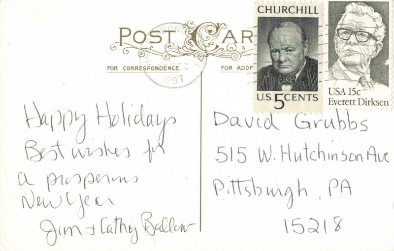 Postcard Merry Christmas Santa with Gift Posted 1997