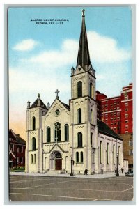 Vintage 1940's Postcard Sacred Heart Catholic Church Peoria Illinois