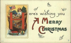 Christmas Doll Dolly American Flag Toy Noah's Ark c1910 Vintage Postcard