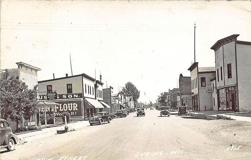 Suring WI Street View Store Front's Old Cars RPPC Postcard