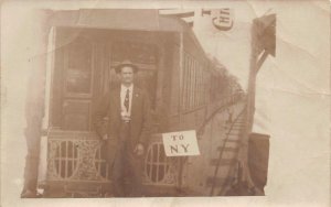 RPPC CHARLES WOOTS PARKER TRAIN TO NEW YORK STUDIO REAL PHOTO POSTCARD (c. 1920)