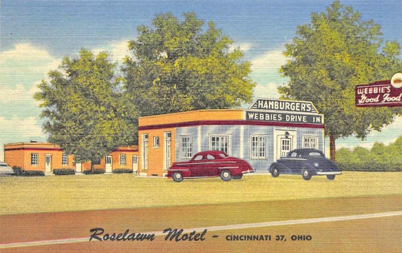 Cincinnati OH Roselawn Motel Webbie's Drive-In Restaurant Curt Teich PC 