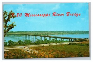 Vintage 1976 Postcard Mississippi River Bridge Interstate 80 Illinois & Iowa