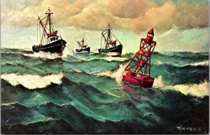 Connecticut Mystic Fishing Trawlers Painting By Captain Ellery F Thompson
