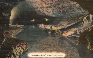 Vintage Postcard 1930's The Mirror River In Ozark Cave Stone Ages Mysterious