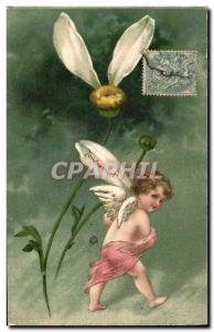 Old Postcard Angel Flower Tenderly