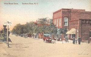 Southern Pines North Carolina West Broad Street, Hand Colored Vintage PC U8561