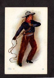 Western Roping Cowboy Artist Signed Conne UDB Postcard