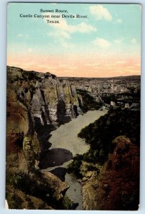 1910 Devils River Texas TX Vintage Postcard Sunset Route Castle Canyon Exterior