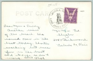 Angola IN Young Girl Stands on Stoop of the Carnegie Library~Fountain RPPC c1937