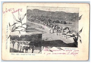 1910 Cheren Passagio Del Fiume Anseba Desert Carovana Di Cammelli Egypt Postcard