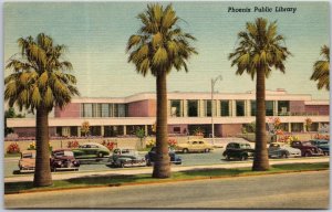 Phoenix Public Library Arizona AZ Palms Front Building Cars Street View Postcard