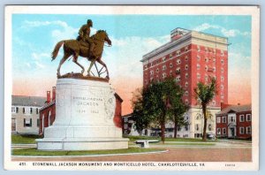 1920's STONEWALL JACKSON MONUMENT MONTICELLO HOTEL CHARLOTTESVILLE VA POSTCARD